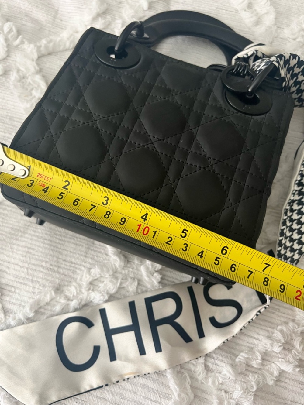 Inspired…. Soft matte Black Quilted mini tote with Scarf and 2 shoulder straps - Picture 9 of 10